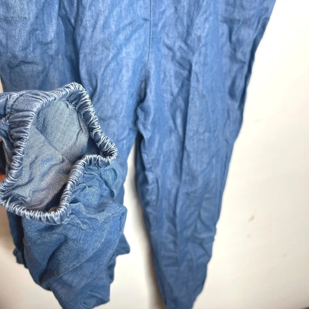 Justice Denim Jumpsuit Girls Size‎ 14 Blue Floral Drawstring Waist